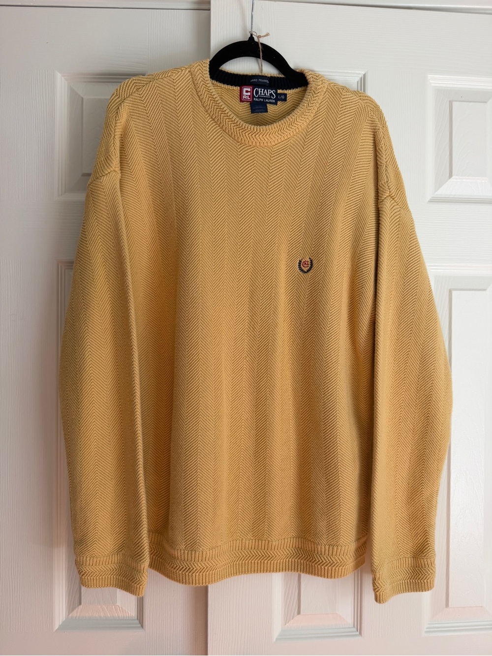 Vintage ChapsxRalph Lauren soft butterish yellow chunky knit crewneck sweater Lg